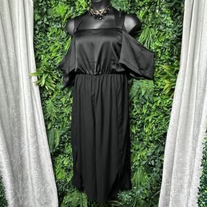 ASOS Jumpsuit Women 14 Black Short Pants Cold Shoulder Romper‎ Wide Leg 2662